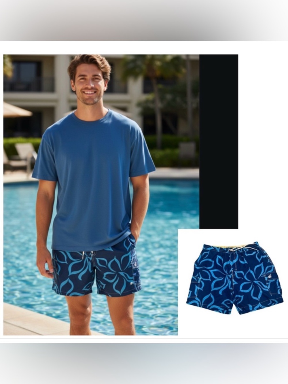Caribbean Joe swim trunks blue size XL lined mesh pockets front side & inner